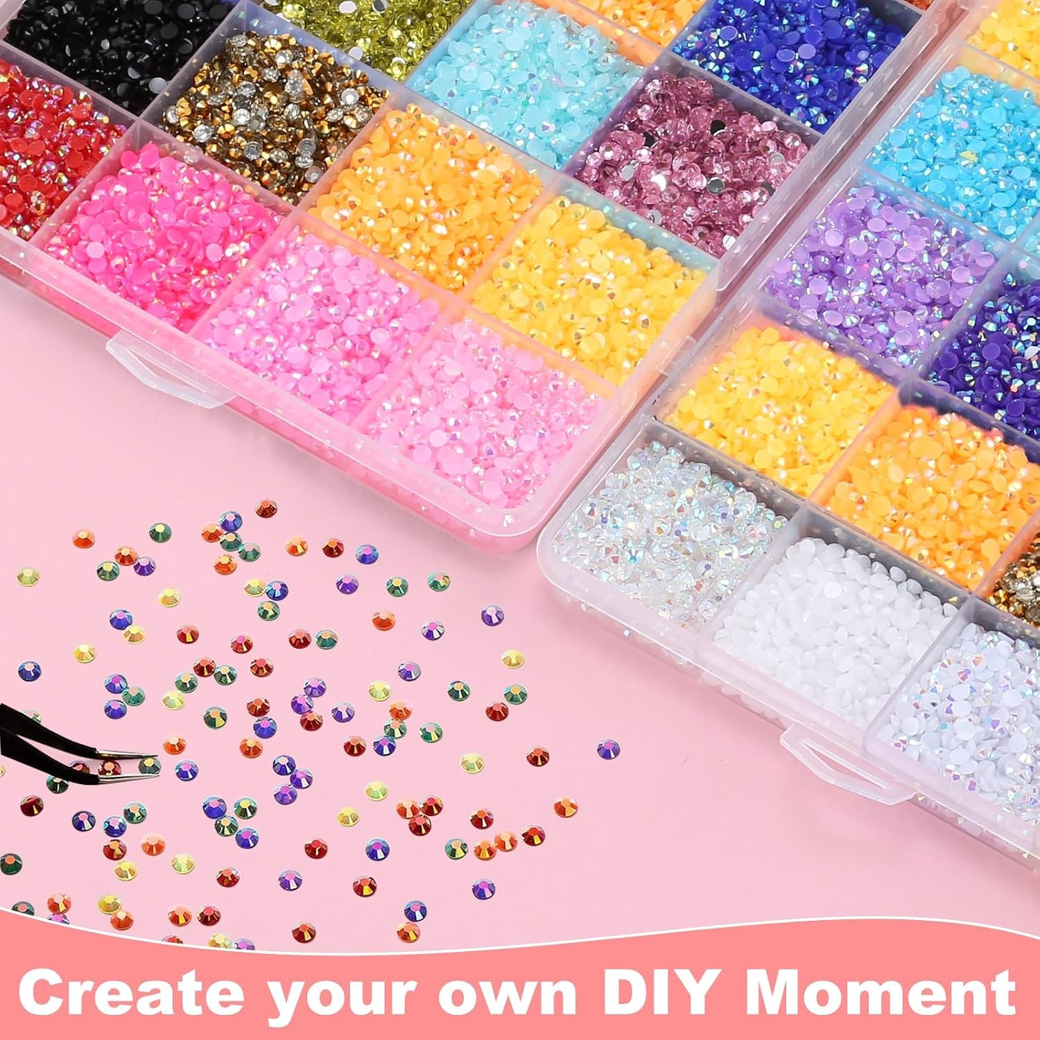 Vertdens 48 Colours 48000 Pieces 3mm Bedazzling Kit, Flatback Rhinestones, Re…