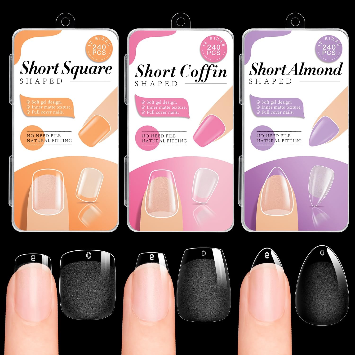 krofaue 3 Styles 3 Short Nail Tips Kit, 3 Kit
