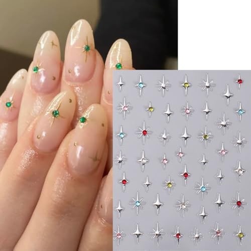 6 Sheets Star Nail Art Stickers Glitter Rhinestones Star Star Nail Stickers-12