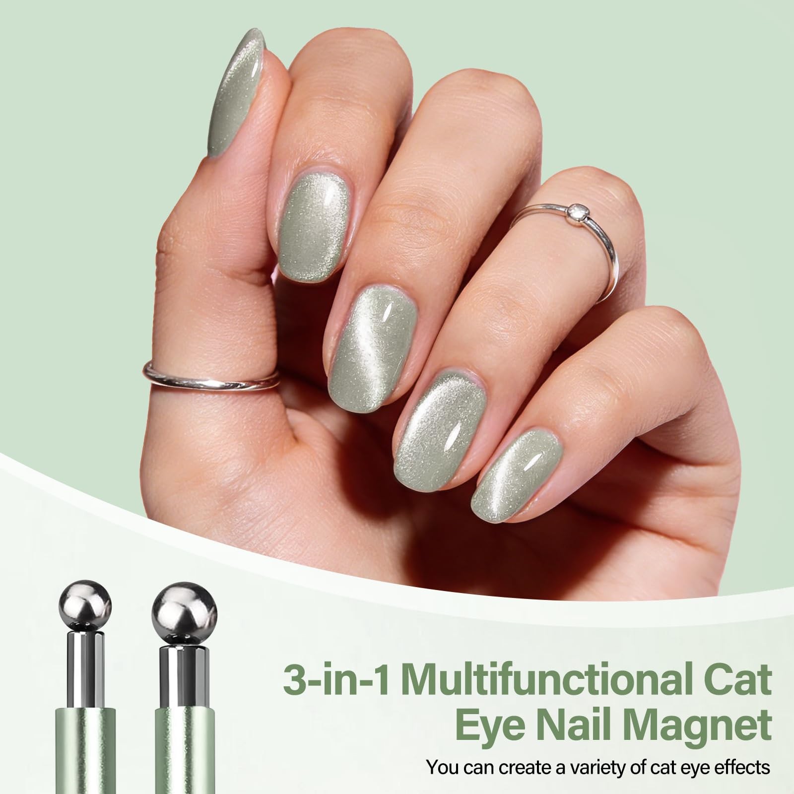 EBANKU 3-in-1 Cat Eye Magnet Nail Art Tool, Double-Head Cylindrical Round Ball