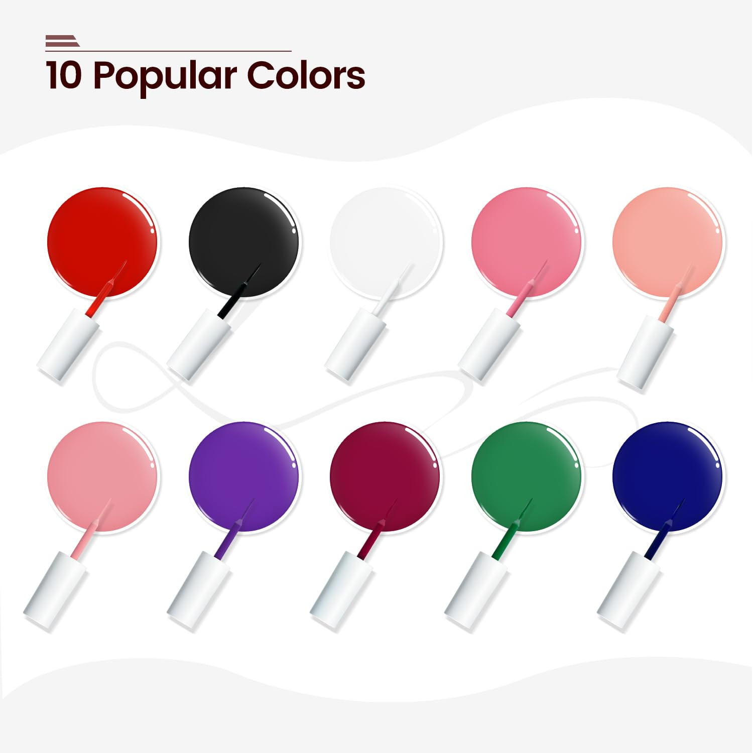 10Pcs Nail Art Gel Liner Set,3D Nail Art Pens Effect for Fine Lines,Thin Brush D