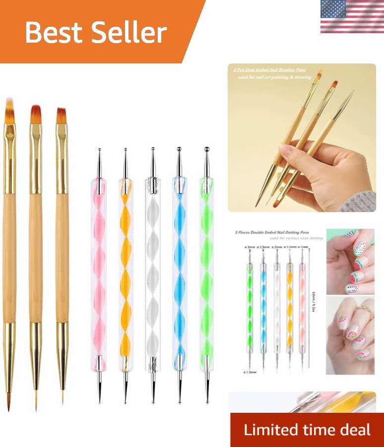 8-Piece Nail Art Tool Kit: 5 Dotting Pens & 3 Dual-End Brushes for Elegance