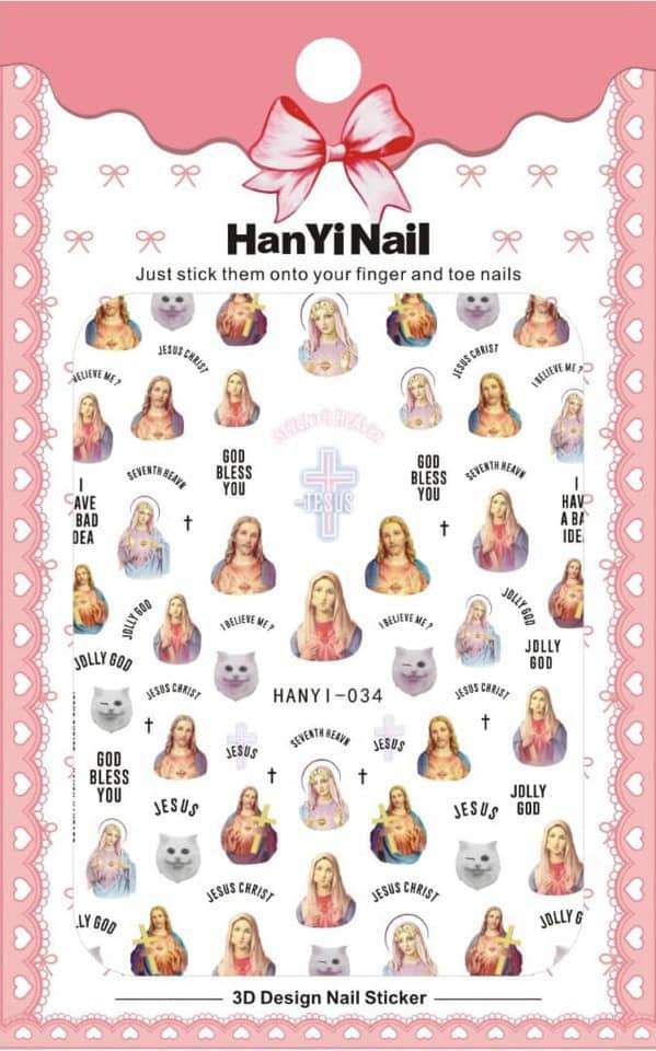 Nail Art Sticker DIY Design Waterproof Decal God Bless Maria Jesus Teddy Bear