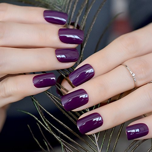 Press on Nails – Dark Purple Pure Color False Nails | UV Full Cover Finish 100C