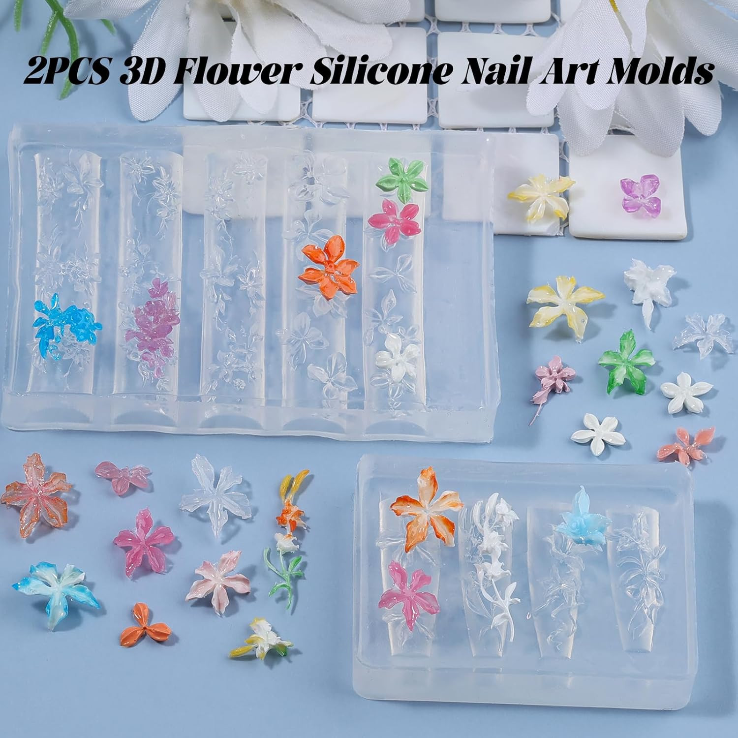 Flower Silicone Nail Art Molds – 3D Floral Charms for Gel & Resin Nails