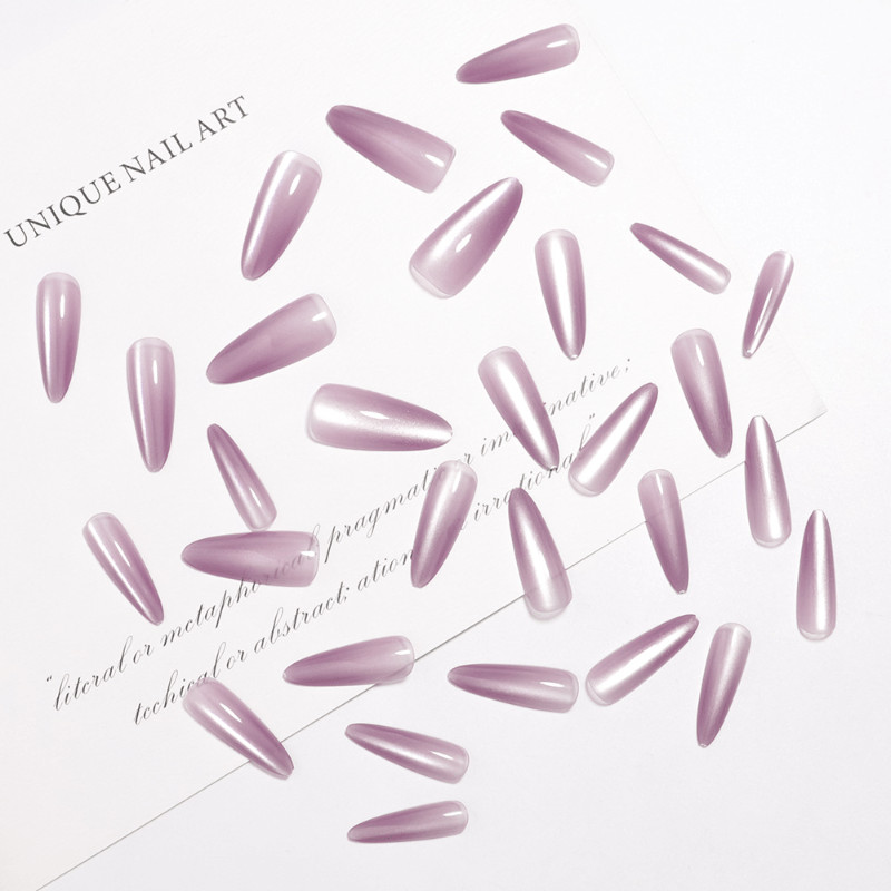 60Pcs Light Purple Press on Nails, Long Stiletto Glossy Shiny Fake Nails