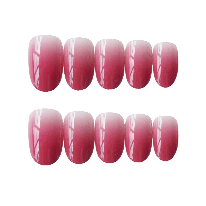 48Pcs-Nude Pink Gradient Press on Nails, Glossy Short Oval Nails, Natural Style