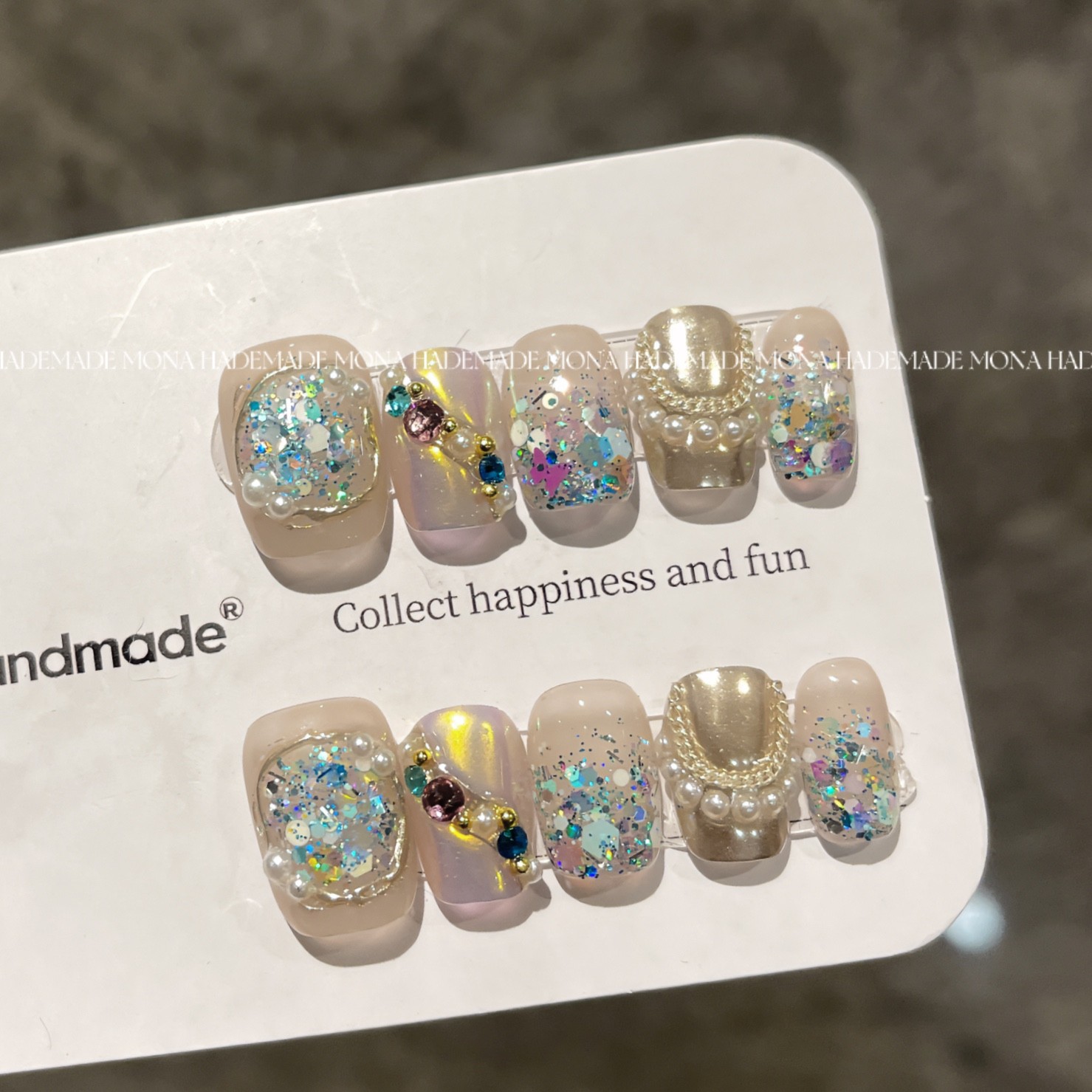 Jewel handmade long press on acrylic nails （small）