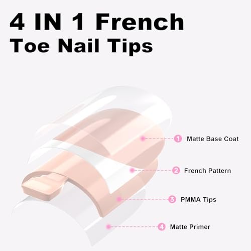 300 Pcs French Tip Toe Nail Tips Press on- Real Square Gel Nail Brown French
