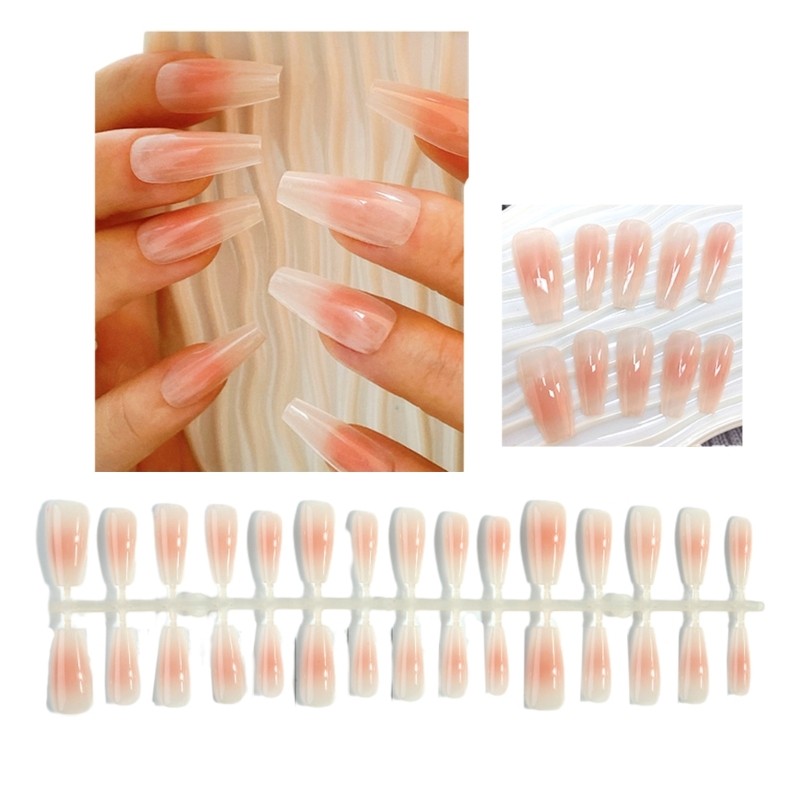 30Pieces Gradient Long Ballet Fake Nails French Style Nails Square Head False