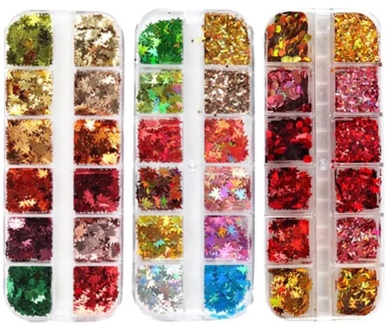 3D Nail Art Sticker Maple Leaves Glitter Flakes Nails Decoration Laser Sequins