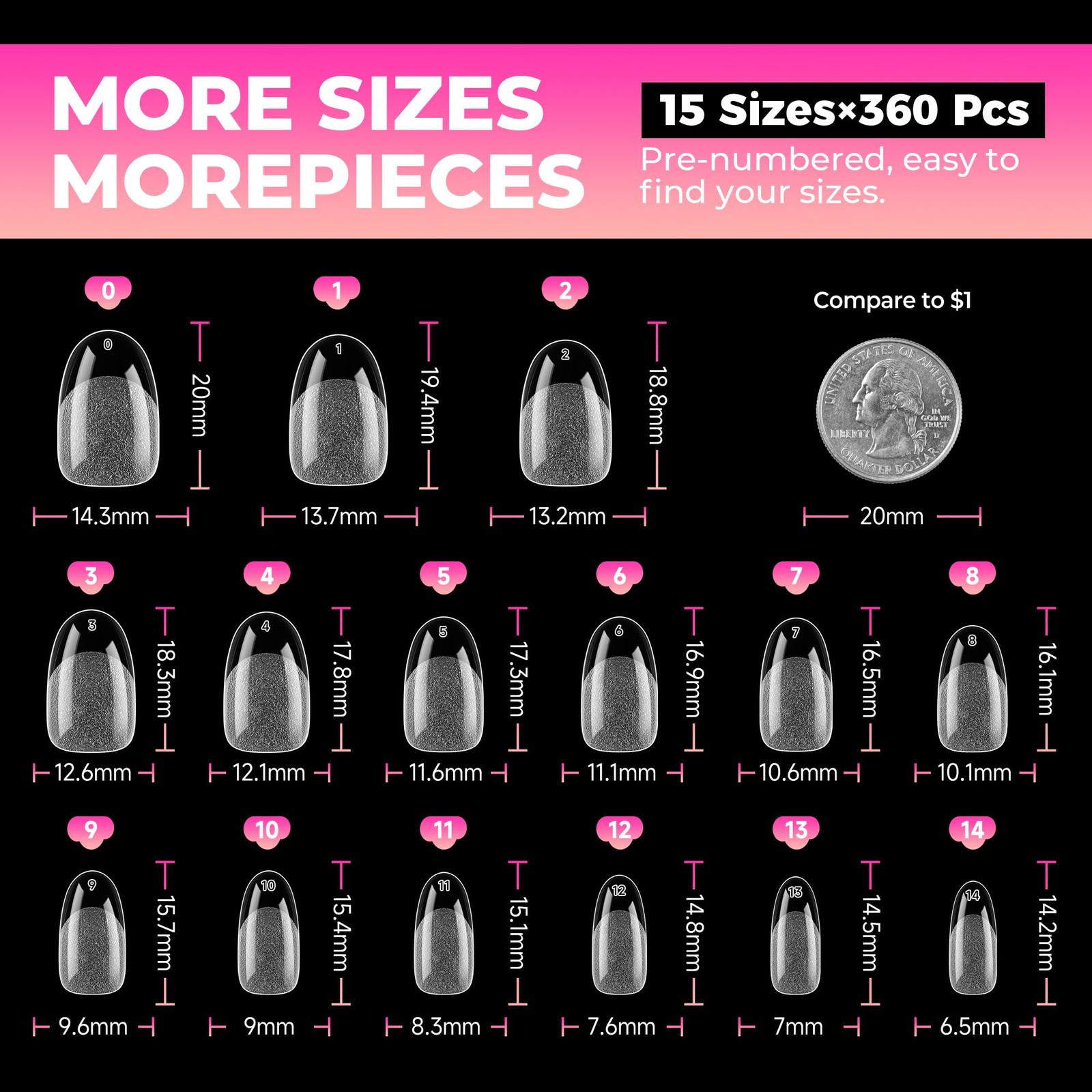 UNA GELLA Short Oval Round Nail Tips 360Pcs Pre-shaped Half Matte Gel…