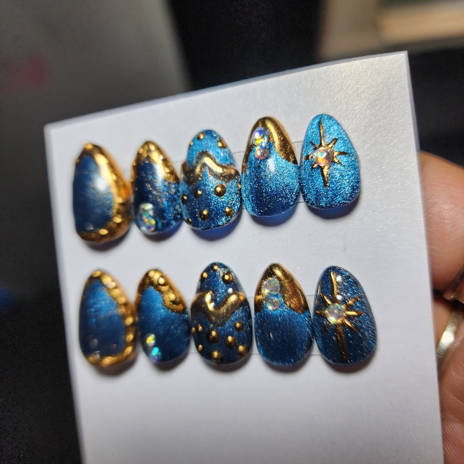 Extra Short Almond Cayete Chrome Acrylic Press Ons Celestial Bling