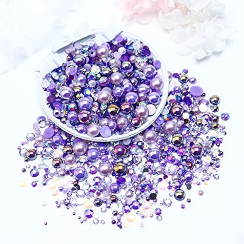 60g Mix Pearls and Rhinestones, Flatback Shades of Purple | Mix Purples