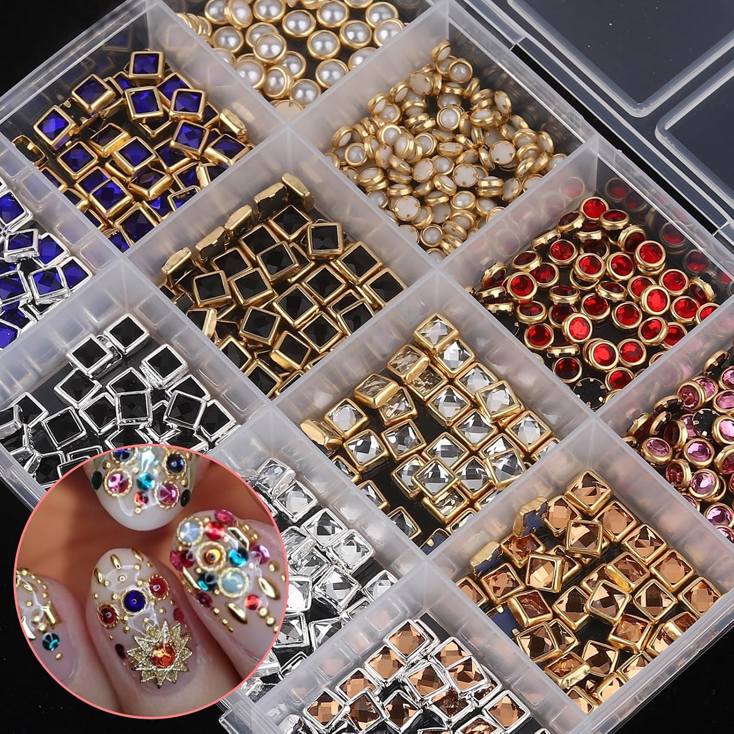 3D Nail Charms Rhinestones Metal Jewelry Nail Art Decoration 12 Grids