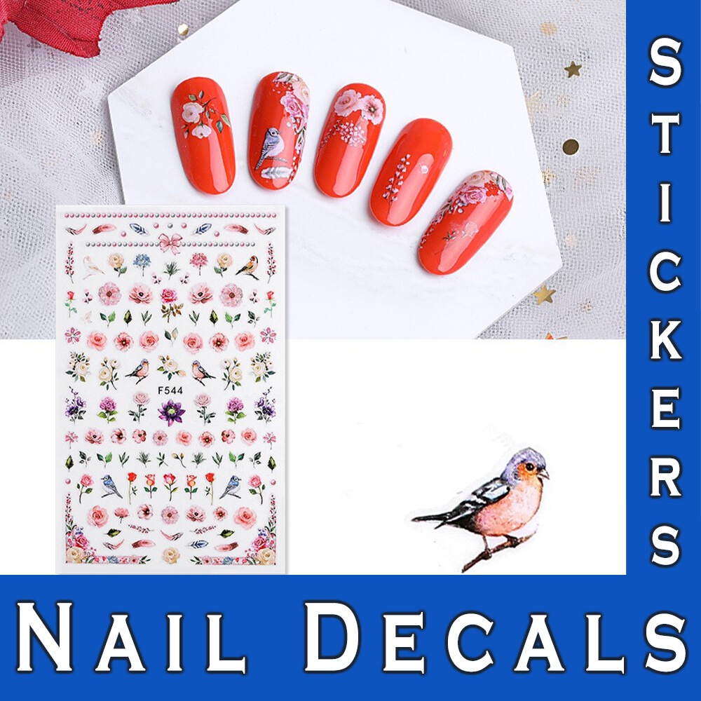 Roze Flowers Nails Stickers Decorations Self Adhesive Bird Easy To Use Art Decal