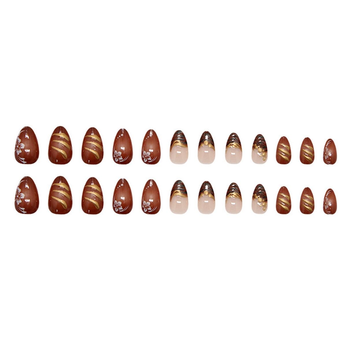 24Pcs Fall Press on Nails Short Almond Fake Nail