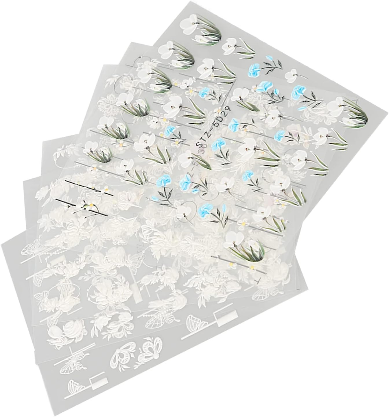 6Pcs Floral Nail Stickers Mixed Self Adhesive 3D Embossed Art Stickers Piece for