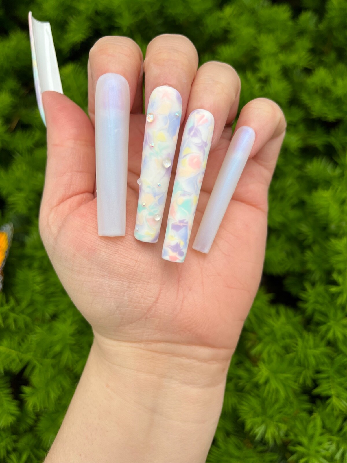 Handmade matte pastel rainbow tie-dye bubble press on nils XXL 28 count