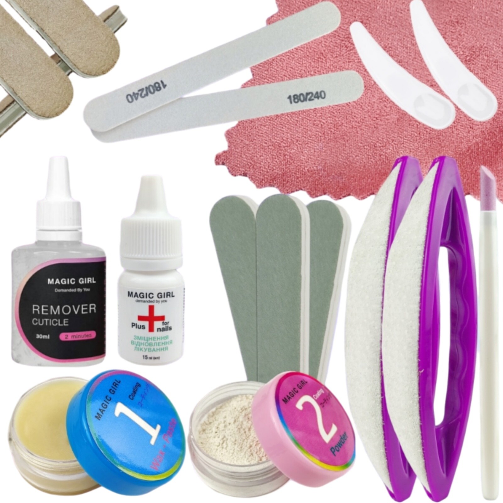 Japanese manicure set , nail polishing powder and nail paste , set for nails