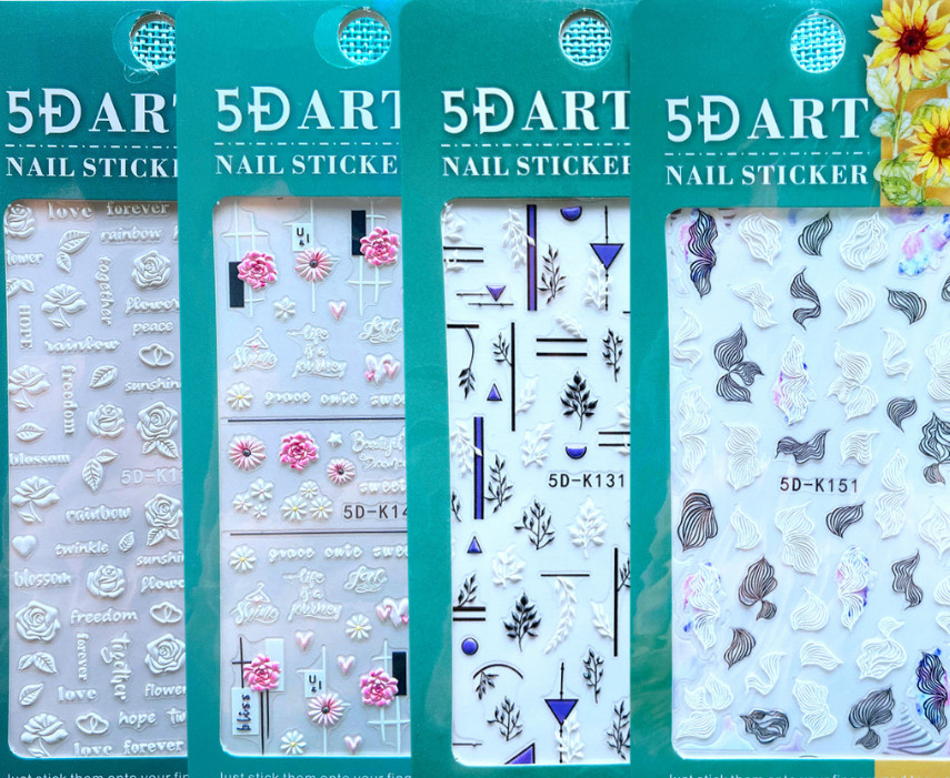 Spring Summer 5D Embossed Leaf Branch Flower Dove Nail Art Sticker Manicure NS24