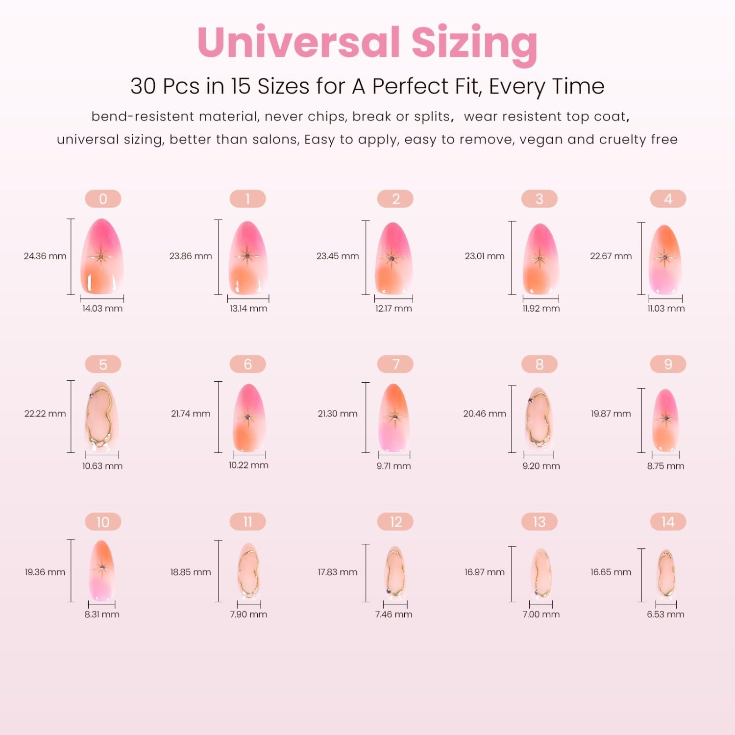 Nail Reformation Press On Nails, Pink Orange Swirl Medium Almond 30 Pcs