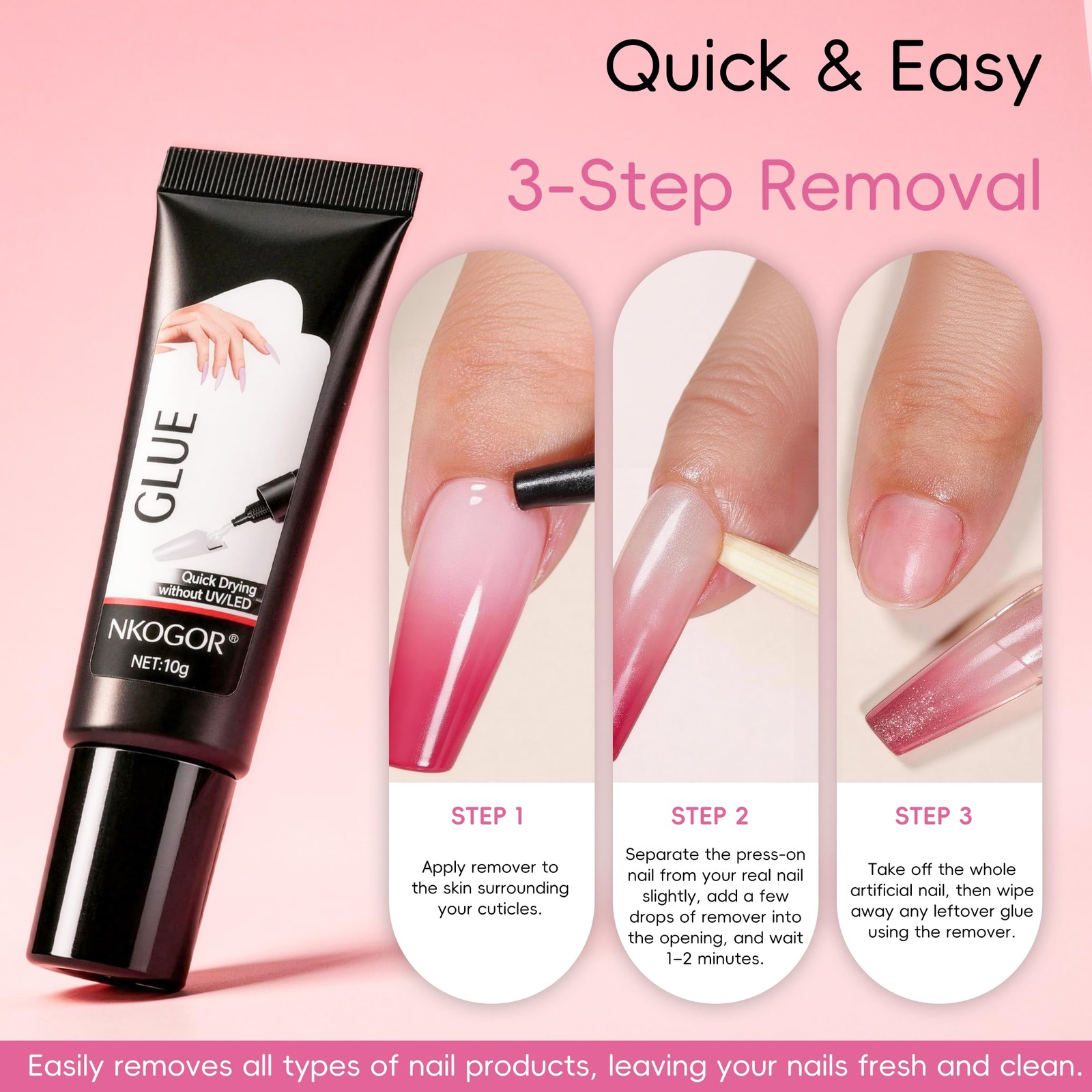 NKOGOK 20g Strong Semi Solid Nail Glue with 20g Nail Glue , Press On Glue and…