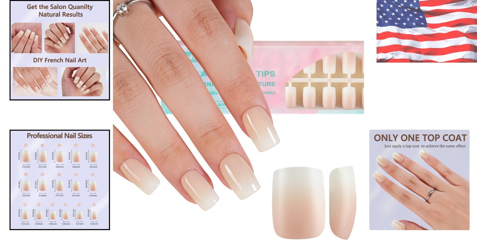 Innovative Ombre Press on Nails – 160Pcs Short Square Gel Tips, Long Lasting