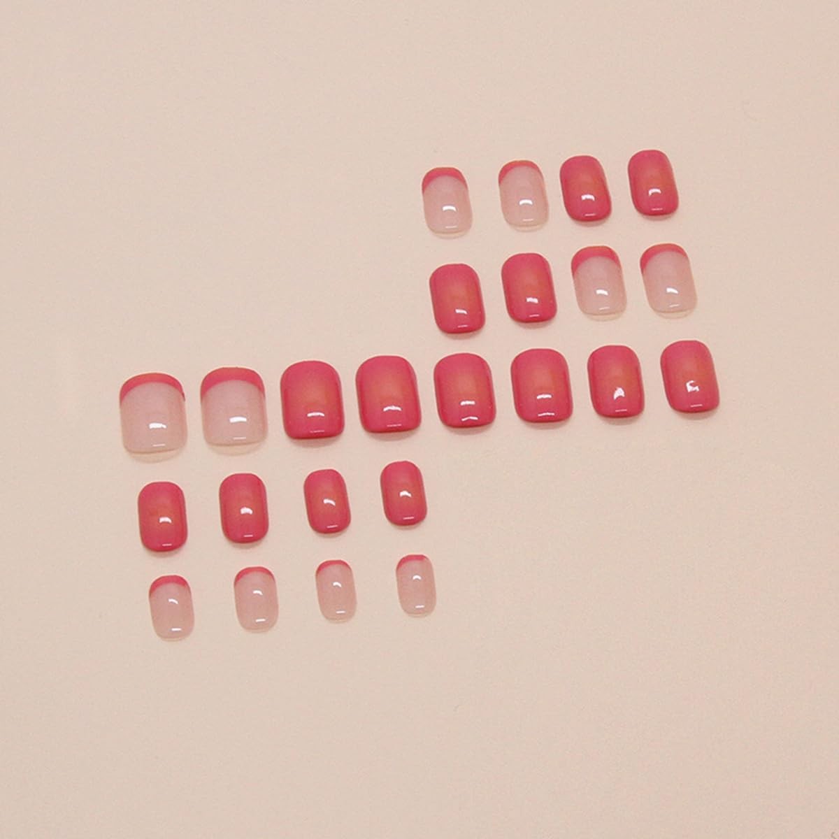 Short Square Press on Nails French Fake Nails Summer Glue on Nails Hot Pink A…