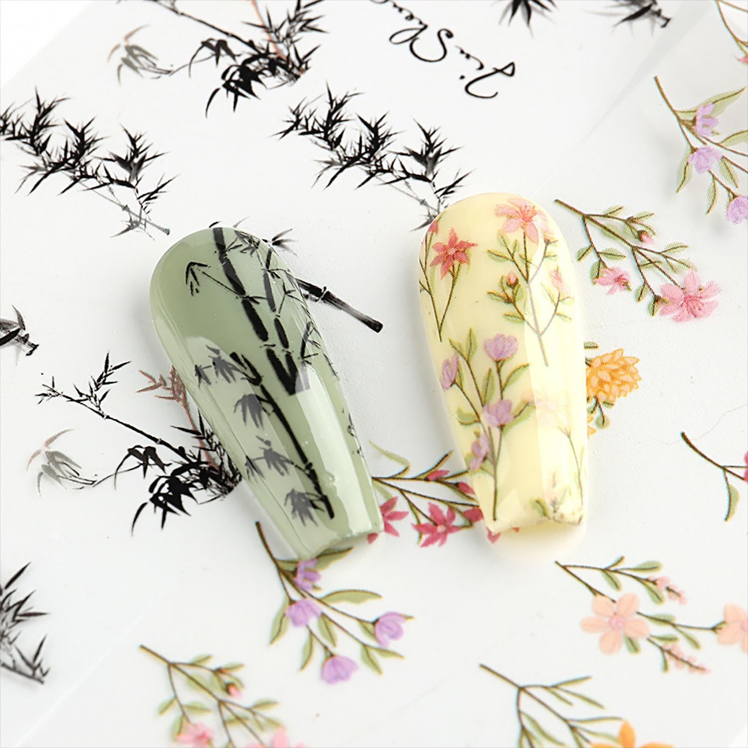 JERCLITY 10 Rolls Flower Nail Foil Transfer Sticker Kit Bamboo Ink Painting P…