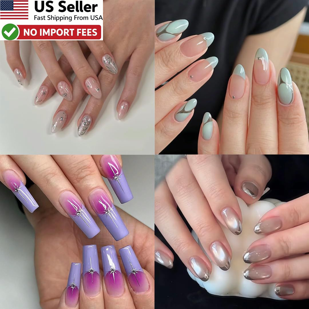 1000PCS Clear Nail Tips Full Cover Acrylic False Nails Kit Salon DIY FROM USA