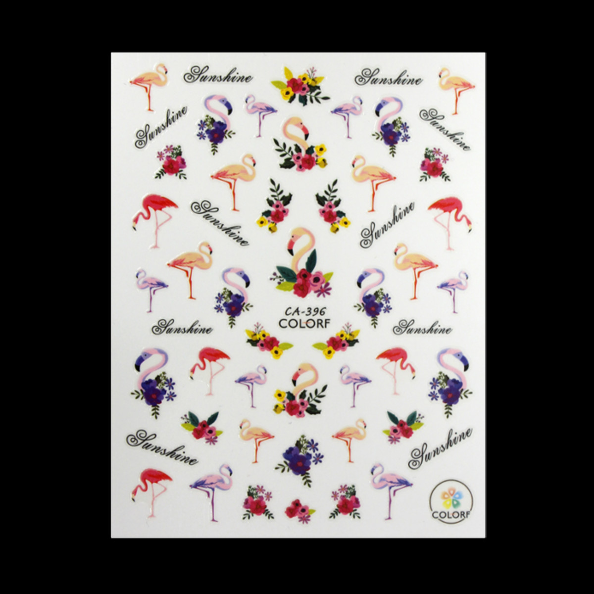 Nail art 3D stickers decal pink flamingos pink lilac yellow flowers CA396