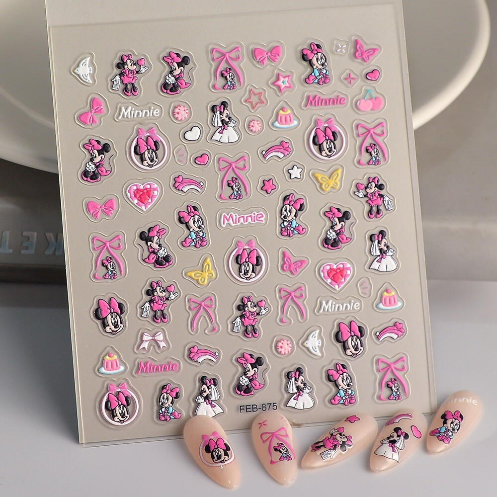 NAIL ART 5D Pink Bowknot Bow Minnie Star Nail Stickers Self Adhesive FEB875 NH23