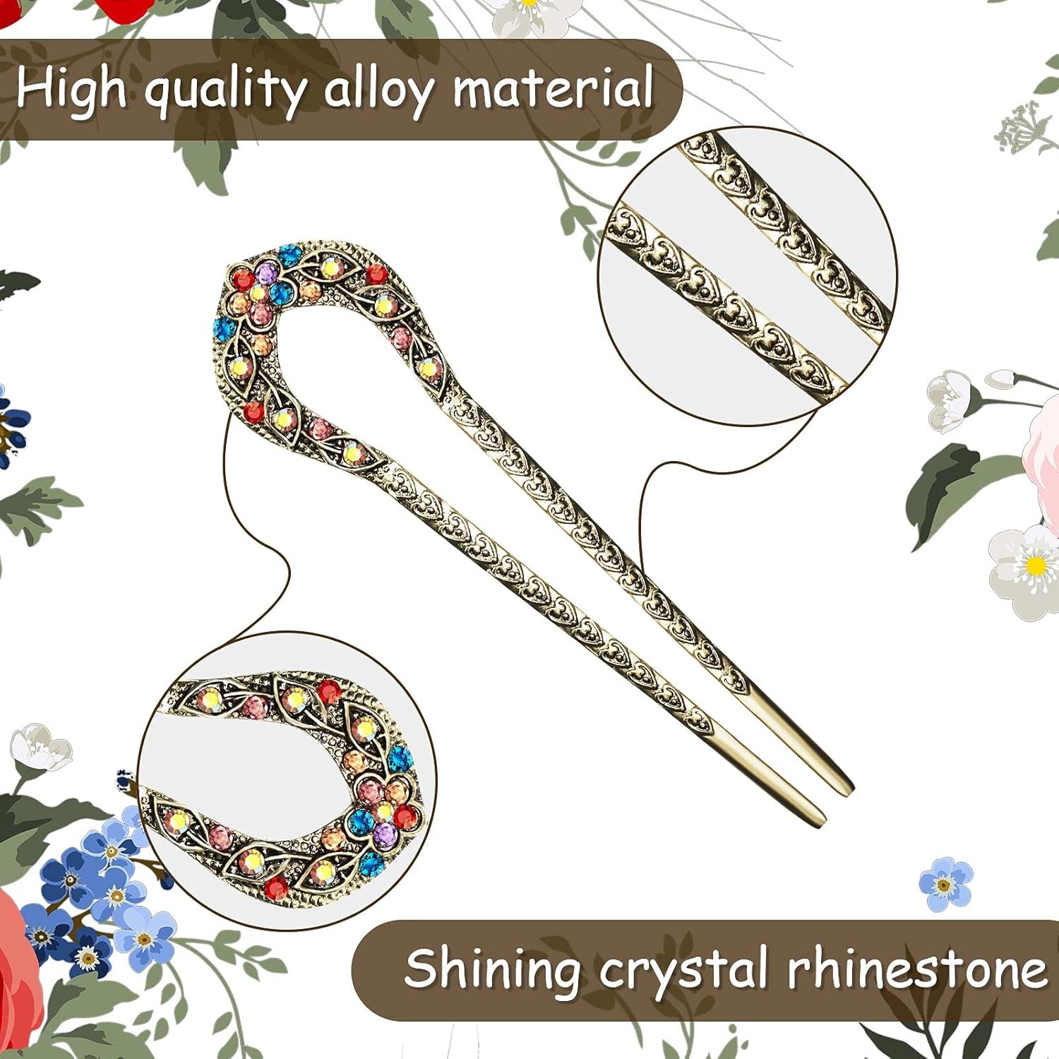 Waydress 5 Pcs Vintage Hair Fork French Pin for Buns Blue,Purple,Red