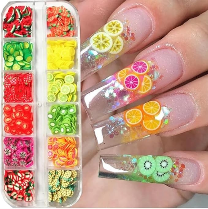 12 Small Latticel Crystal Mash Clay Strip Flowers Fruit Slices Nail Craft Making