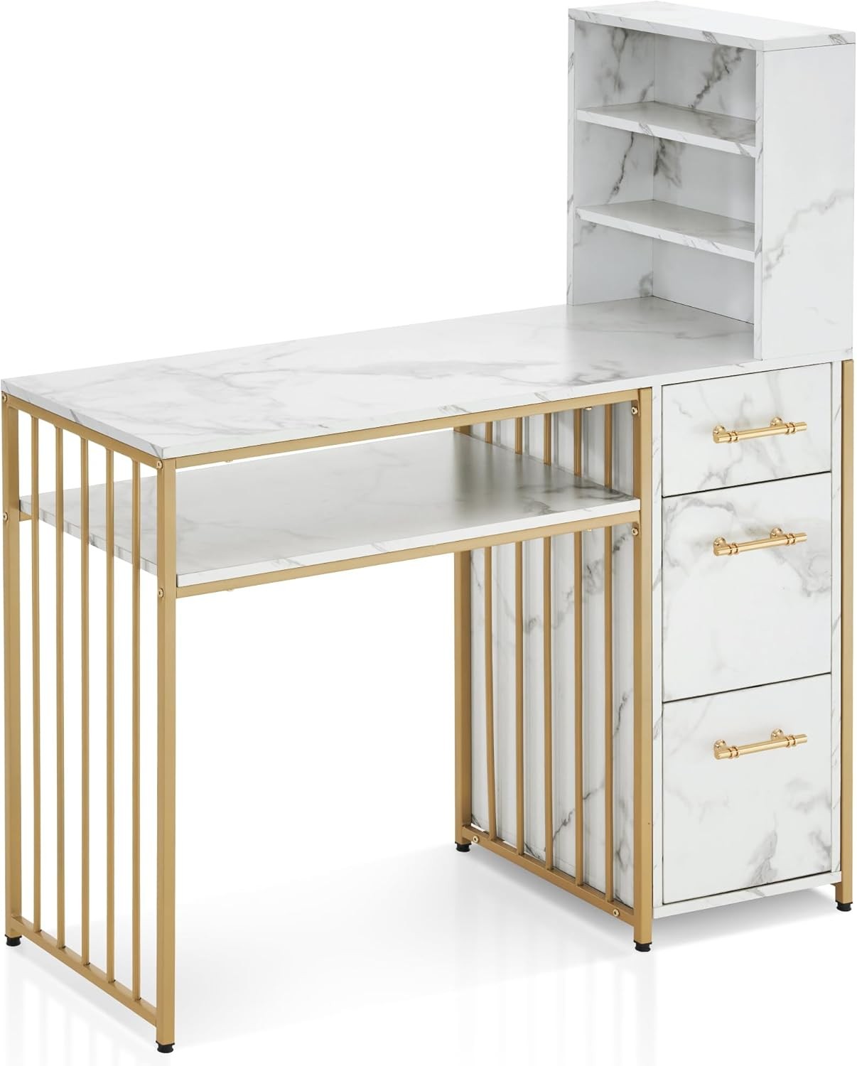 L-Shaped Marbling Texture Manicure Table, Beauty Workstation, Makeup Station