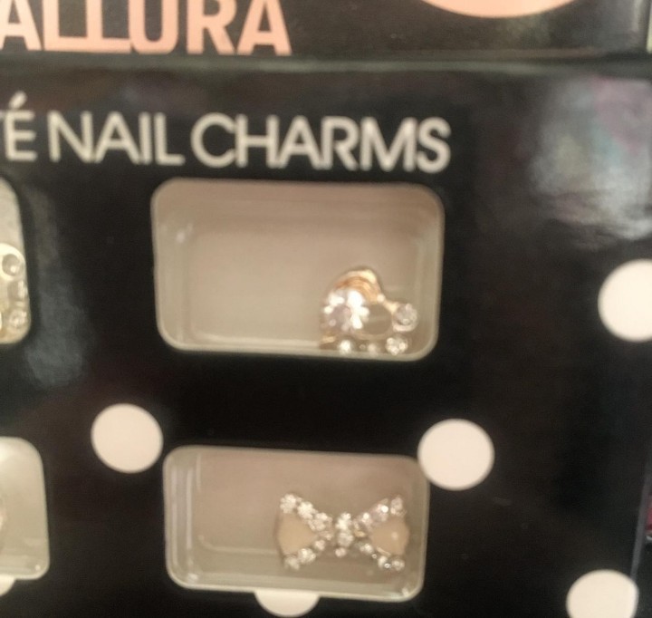 Allura 6 charms for nails nail art decorations diamanté bow hearts diamond pearl