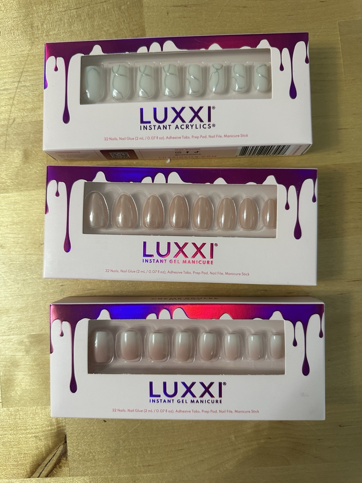 LUXXI Press-On Nails. Lot Of 3 Glue Included. Square & Almond
