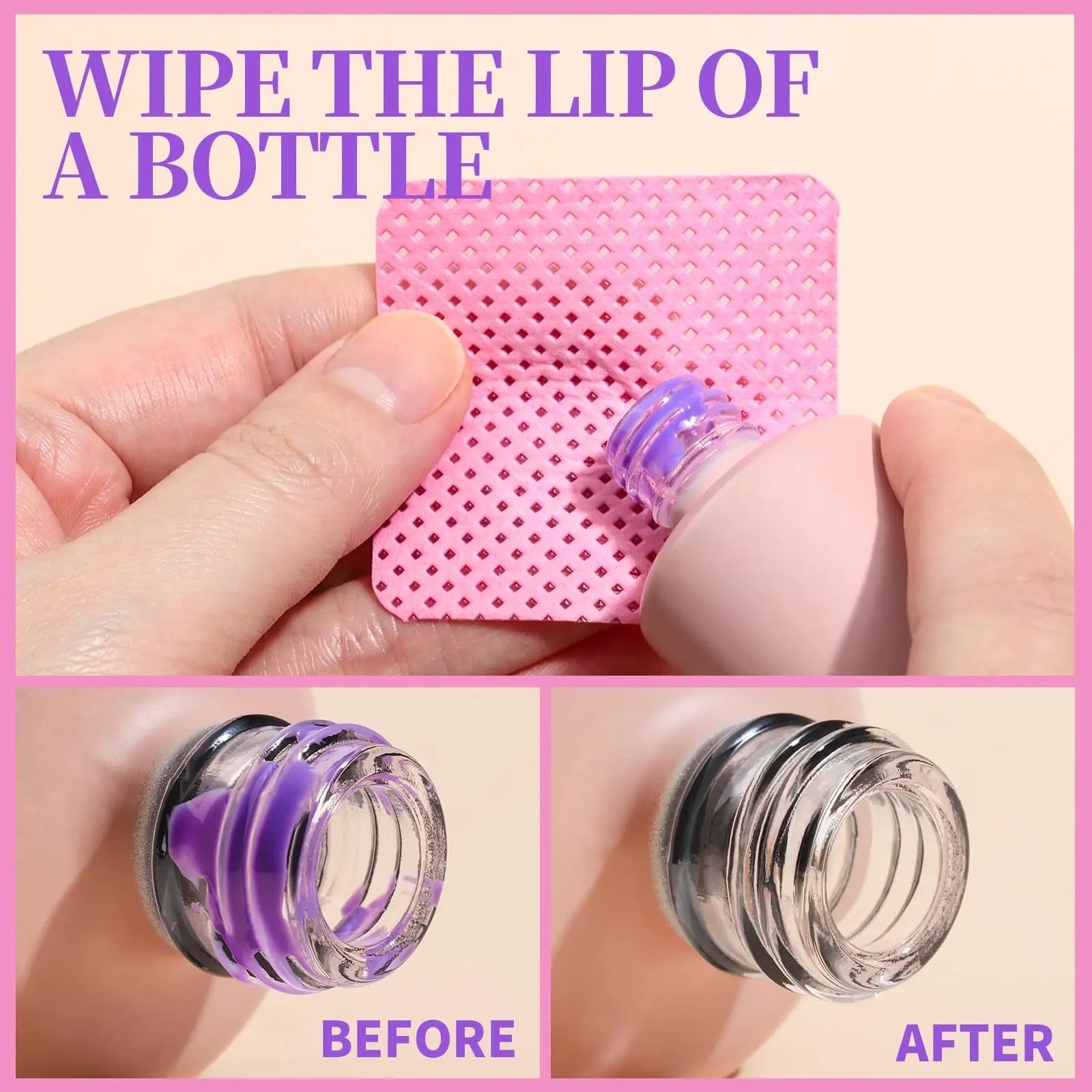 Lint Free Nail Pads – 200 Pcs Gel Cleaning Wipes for Salon Use – Pink