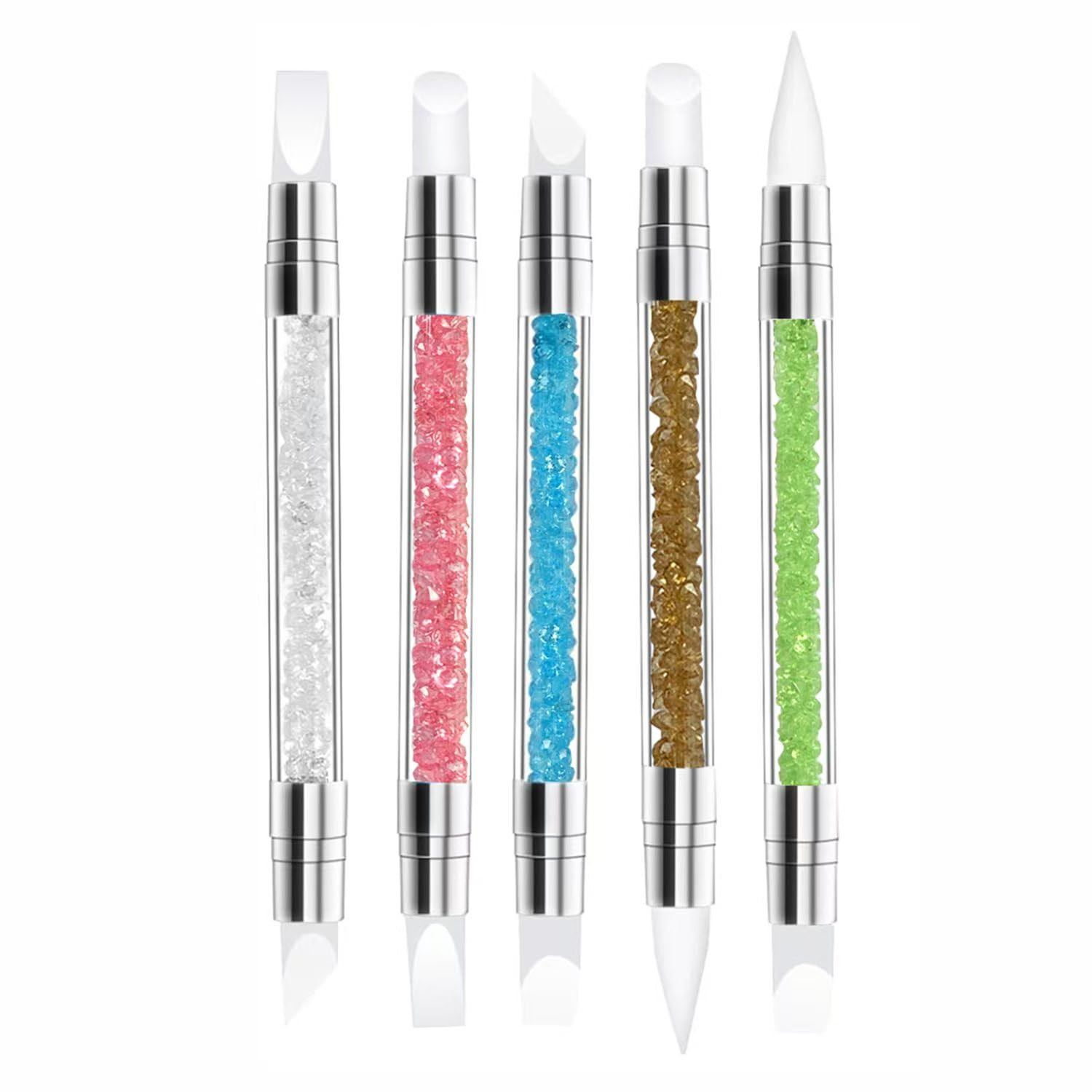 10Pcs Double Ended Nail Art Tool Set, Rhinestone Handle Nail Brushes with Ultra
