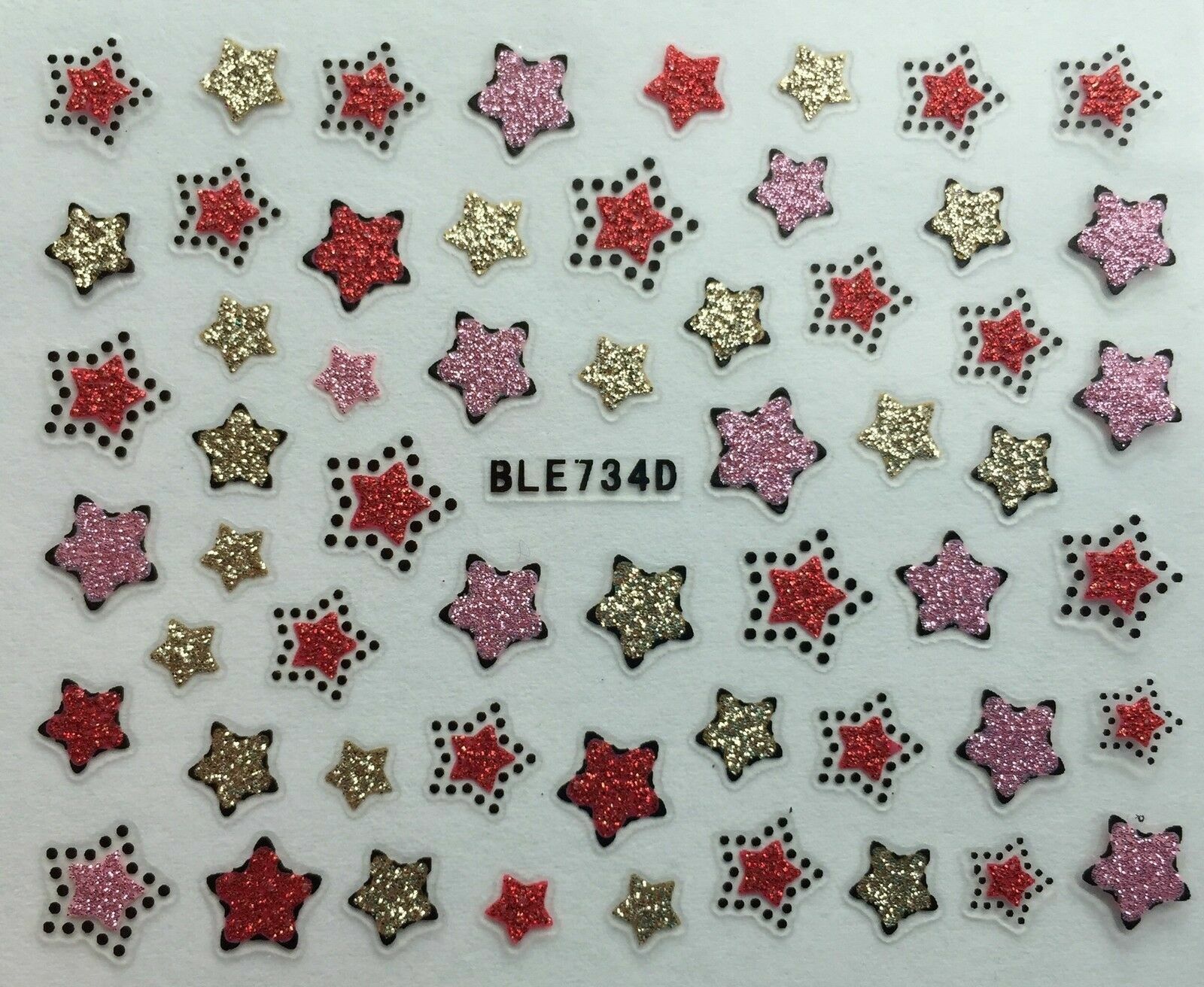 Nail Art 3D Decal Glitter Stickers Stars 4th of July Red Gold Pink BLE734D