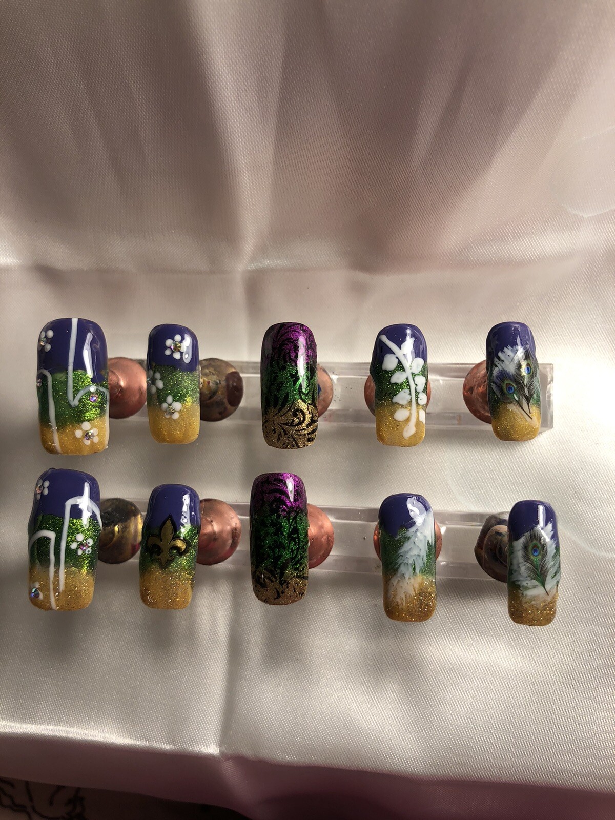Z NAILZ! Gorgeous Set Of Handmade Custom Long Square Mardi Gras Press On Nails