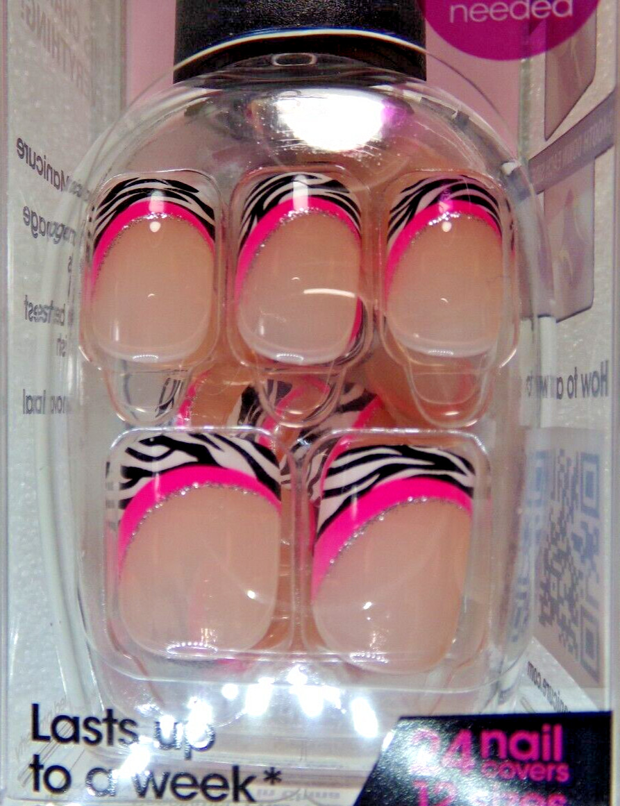 IMPRESS NAILS PRESS ON SHORT – Neon Pink with Zebra