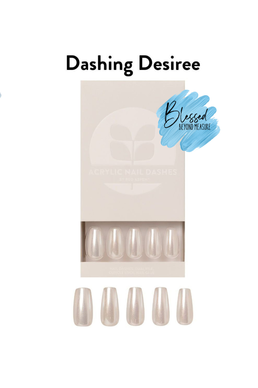 Red Aspen Press On Nails~Dashing Desiree~ACRYLIC~White~Coffin~LONG~Summer