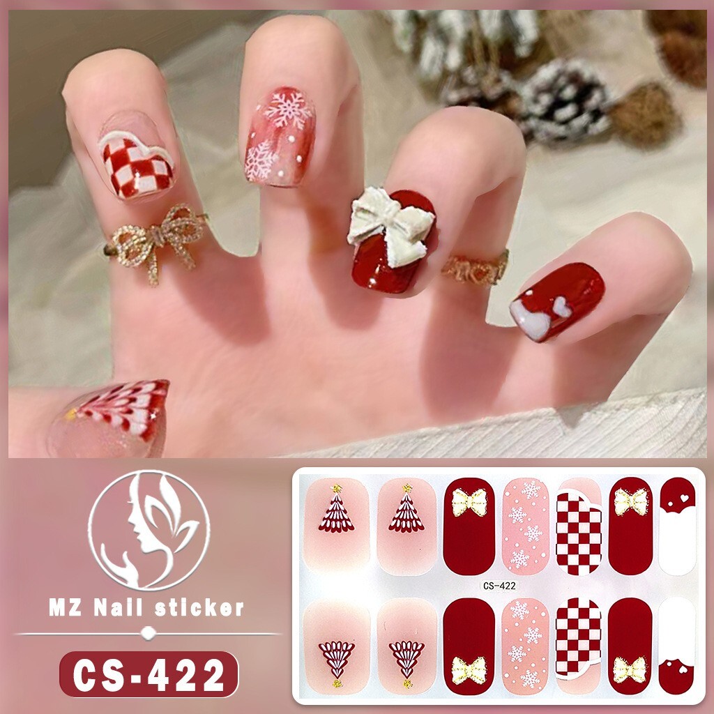 5 pcs hot sale Christmas Nail Stickers Semi Cured Gel Nail Stickers UV Lamp