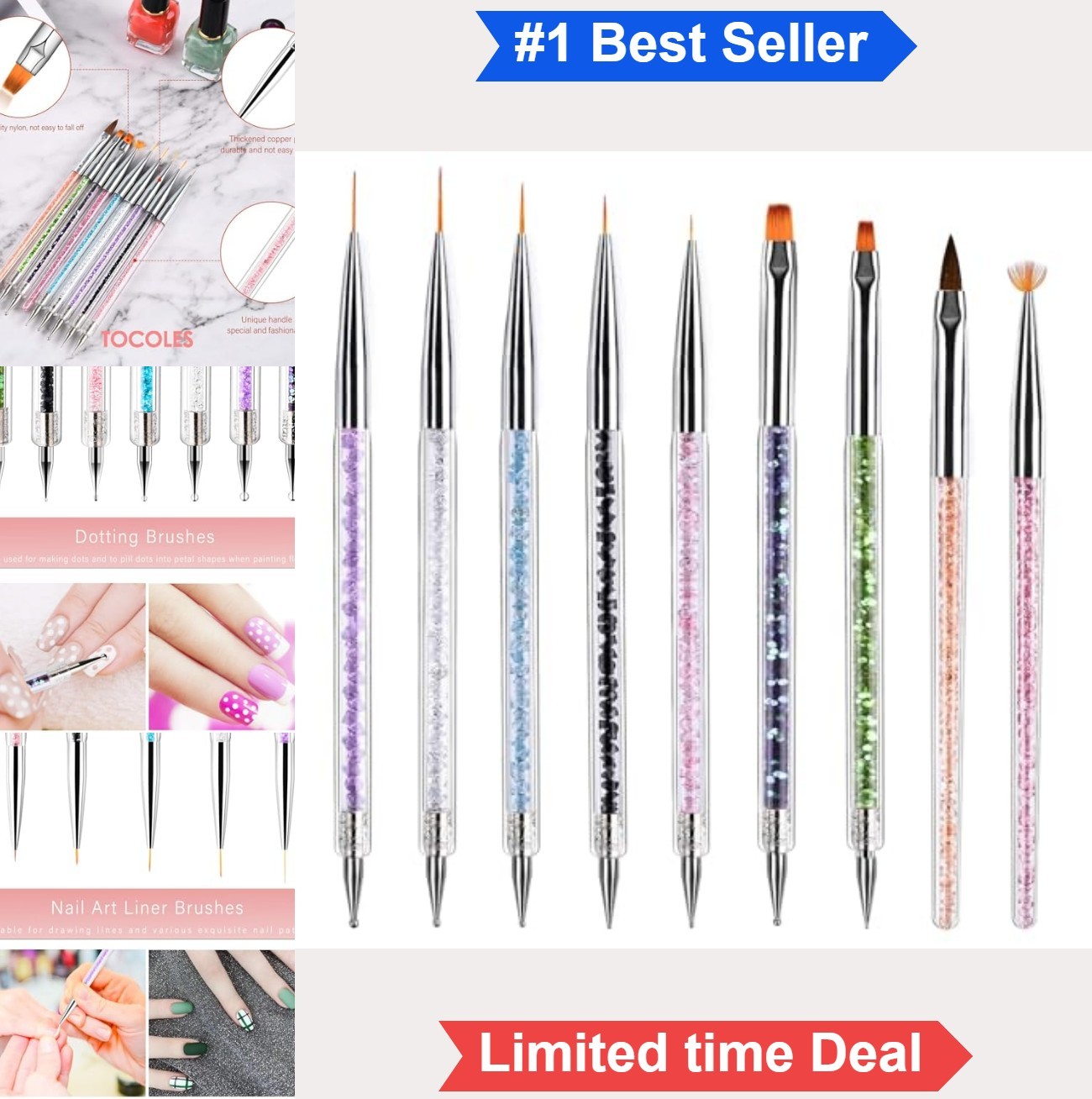 Nail Art Brush Set 9 Pieces Liner Dotting Pens Acrylic Handle Soft Nylon Heads