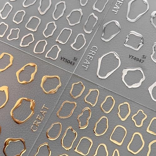4Sheets Gold Silver Nail Art Stickers 5D Embossed Metal Stickers Style 4