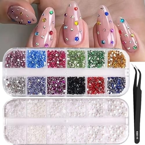 24Grid Shiny Colorful Nail Art Rhinestones 3D Flatback Dark Green + Royal Blue
