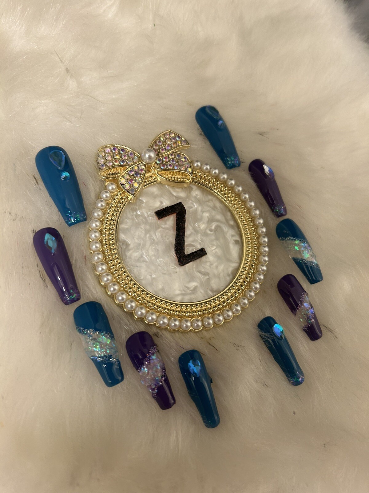 Z NAILZ! Gorgeous Set Of Handmade Teal/Purple Aurora “pick-a-boo” Press On Nails