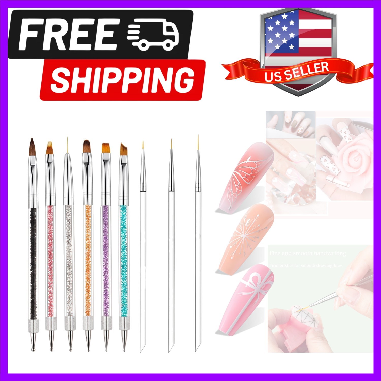 9pcs Nail Art Brushes Set – Dual-Ended Dotting Pens & Detail Liner Brushes fo…